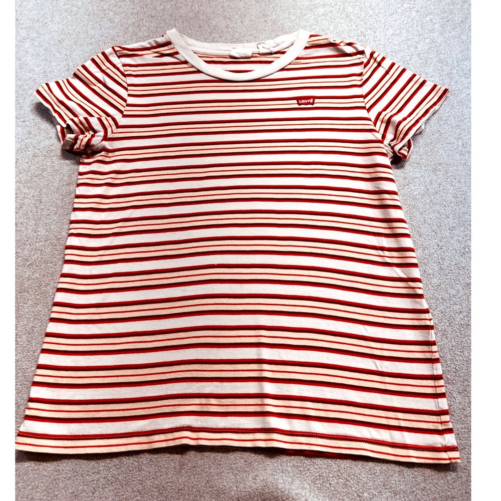 Levi's Women's XS Striped T Shirt Red White Short Sleeve Small Logo Casual Tee